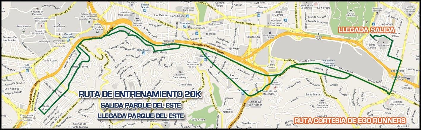 Ruta de 20K: salida y llegada Parque del Este (Caracas, Ven)