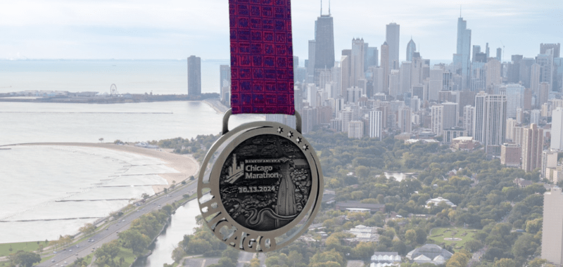 La medalla del Maratón de Chicago 2024 por SoyMaratonista