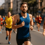 Maratón internacional, corredores en competición, apuestas deportivas en running, carreras urbanas, atletas de élite, maratones populares.